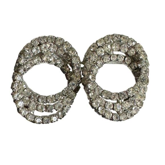 Rhinestone Triple Circle Stud Post Earrings Evening Cocktail Jewelry - Picture 1 of 5